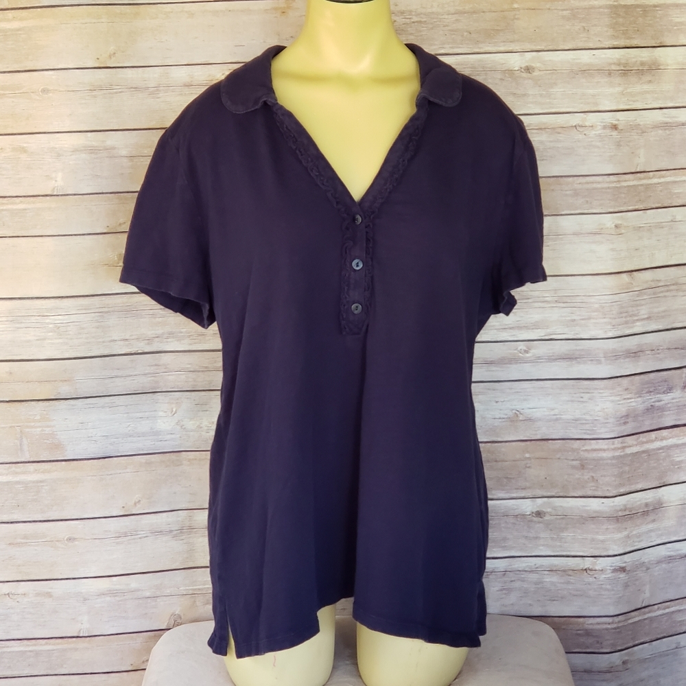 Just My Size Navy Blue V-Neck Polo Style Top